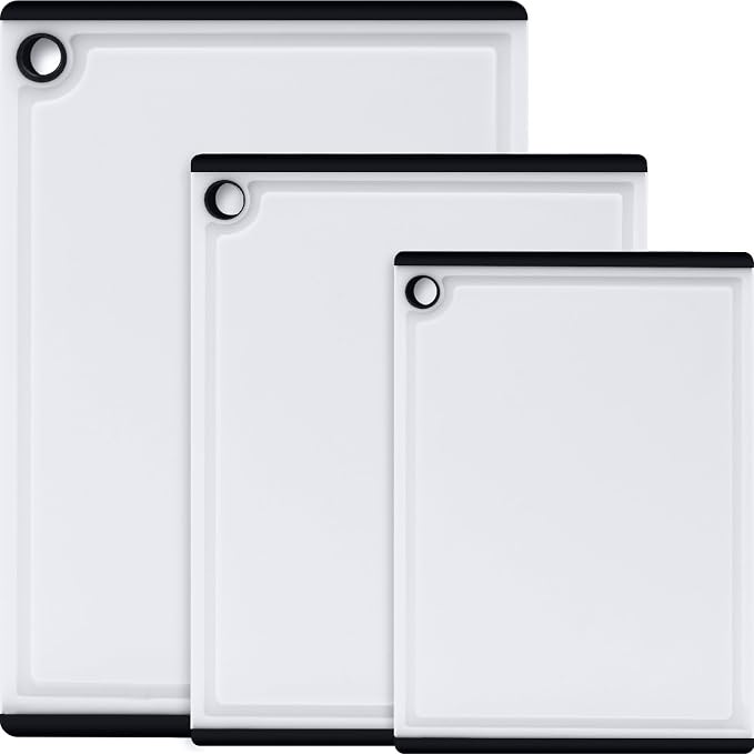 Kikcoin Plastic Cutting Boards for Kitchen, 3-Piece Large Cutting Board Set by Kikcoin