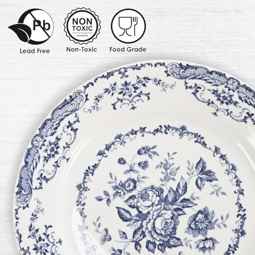 Dinner Plates Set of 6, 10.5 inch Blue Rose Floral Plate