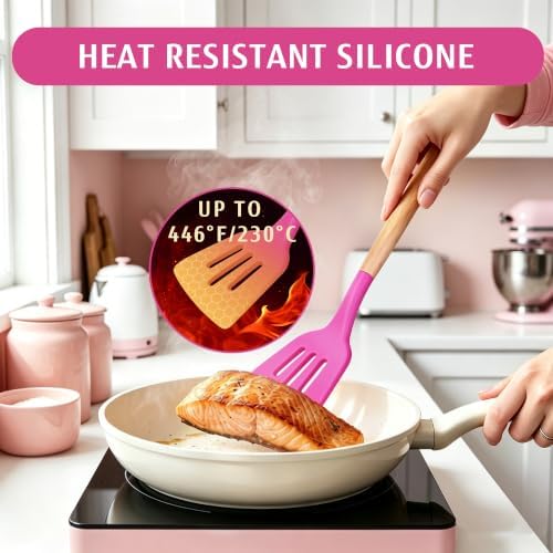hecef Hot Pink Kitchen Utensil Set, 10 PCS