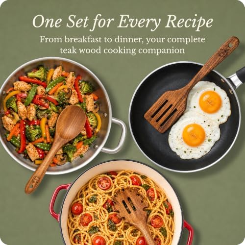 ELIBRE 9-Piece Teak Wood Kitchen Utensil Set