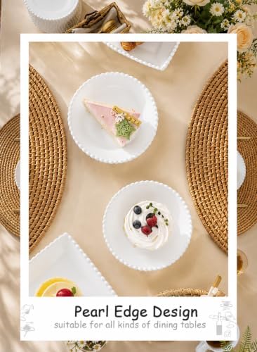 6 Inch White Porcelain Beaded Dessert Plates Set of 12