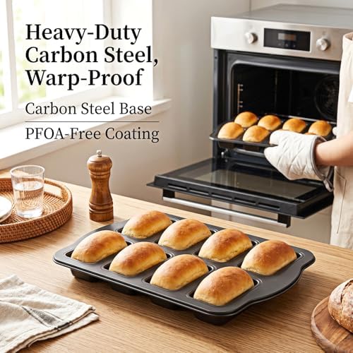 3 Pack Carbon Steel Mini Loaf Pans, 8-Cavity Non-Stick Square Small