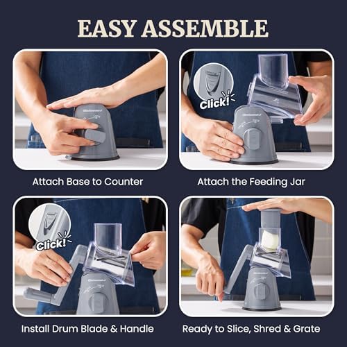 Elite Gourmet Rotary Cheese Grater, 3 Stainless Steel Blades