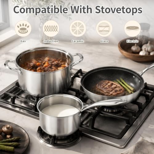 Stainless Steel Cookware Set - 18-Piece Nonstick Cookware Set Includes