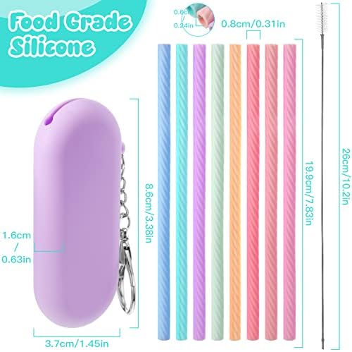 Meanplan 8 Set Silicone Travel Straws Reusable with Case,Light Color