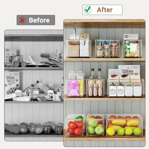 Clear Plastic Storage Bins with Dividers for Fridge Pantry Organizers