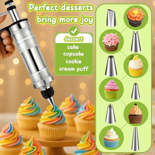 FANTEXY Dessert Decorating Syringe Set, Stainless Steel Icing Piping