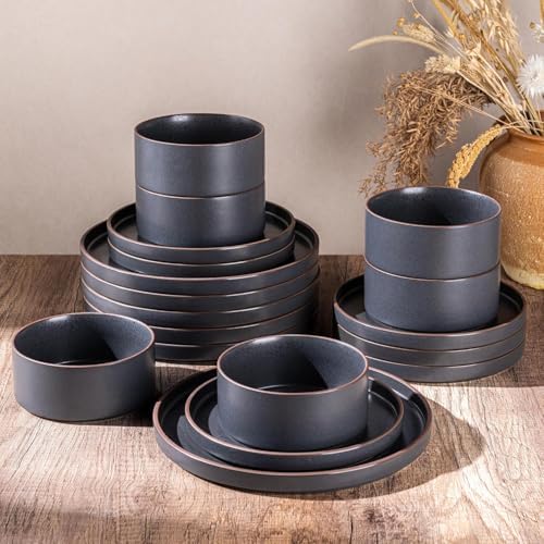 LERATIO Stoneware Dinnerware Sets for 8,24-Piece Matte Plates and Bowls Set
