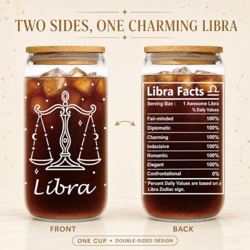 Libra Birthday Gifts for Women - 16oz Libra Sign Glass Tumbler with
