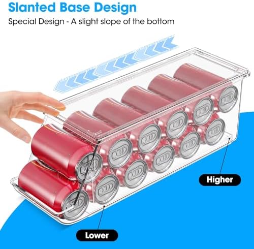 4 Pack Soda Can Organizer, Clear Refrigerator Organizer with Lids
