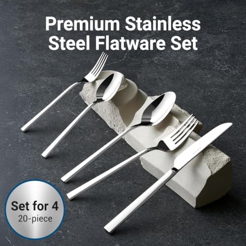 20-Piece Durable 18/10 Silverware Set, Stainless Steel Flatware