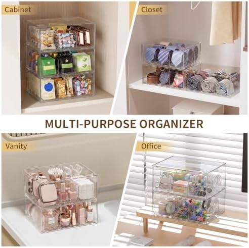2 Pack Clear Tea Bag Organizer, Stackable Drawer Organizer with