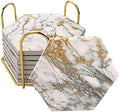 Coasters Set of 8 with Metal Holder Stand, Marble Design Ceramic