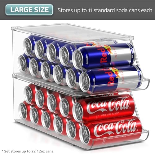 Sorbus Clear Skinny Can Organizer for Fridge, Stackable with Lids (2 Pack)