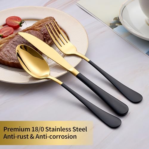 20-Piece Black & Gold Silverware Set, 18/0 Stainless Steel Colorful