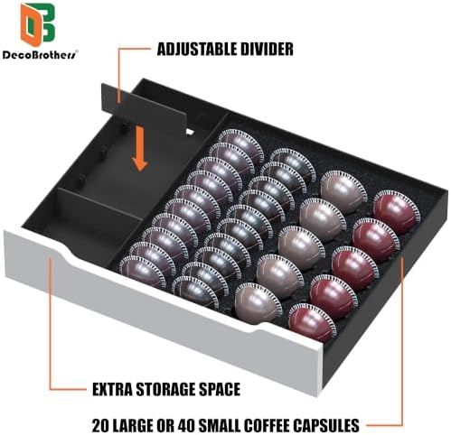 Deco Brothers Wood Top Vertuo Pod Holder Drawer with Divider & Side