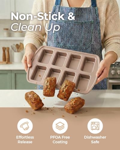 CARTMAN 2-Pack 8-Cavity Mini Loaf Pans, Carbon Steel Bread Pan Set