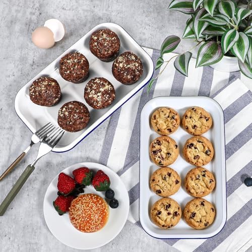 Webake Enamelware 1/8 Sheet Pan, 2 Pack Enameled Steel Small Baking