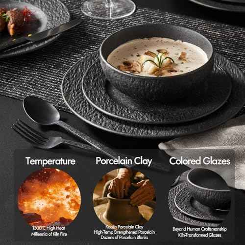 12-Piece Black Dinnerware Sets with 20-Piece Flatware