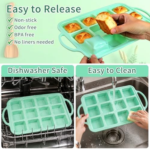 2Pcs Silicone Brownie Pan with Dividers, 24 Cup Square Cupcake Pans