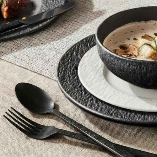 Black & white Dinnerware Sets for 4, 12-Piece plates and bowls sets