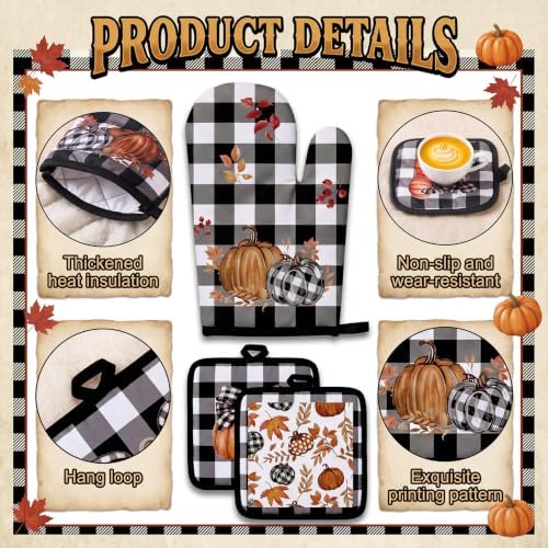 10 Pcs Fall Kitchen Decor Set, Black and White Fall Pumpkin Microfiber