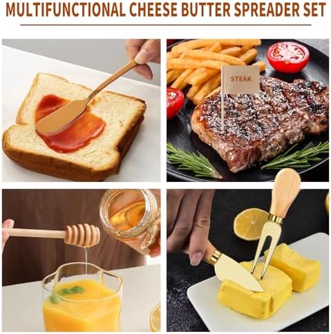 48 Pcs Charcuterie Boards Accessories Butter Spreader Knives Set Stainless Steel Cheese Mini Serving Tongs Spoons Forks Dipping Bowls Toothpick Flags Utensils for Pastry Making Wedding Christmas(Gold)
