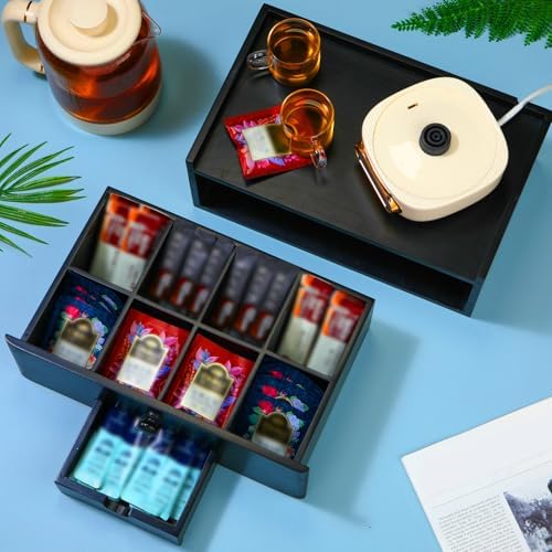 Cinnvoice Tea Bag Organizer Wooden Tea Storage Box, Black