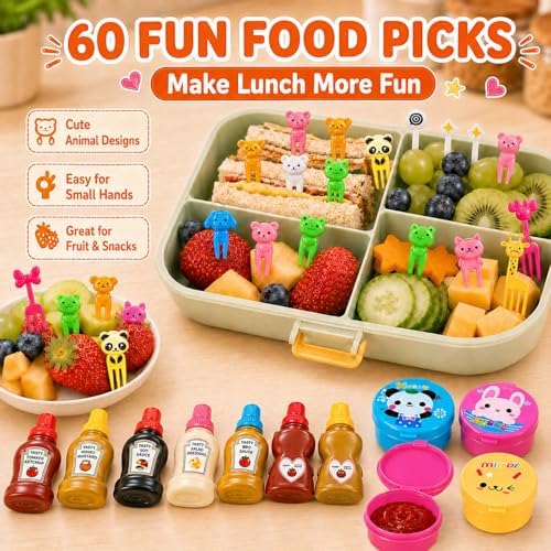 72 Pack Lunch Box Accessories, Including Mini Ketchup Bottle Bear
