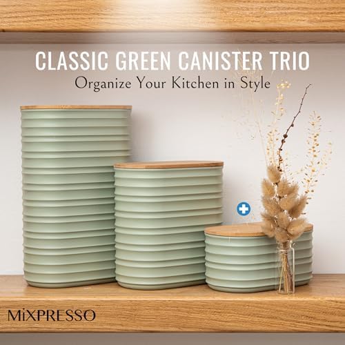 Mixpresso 3 Pcs Green Canisters Sets for the Kitchen, Coffee