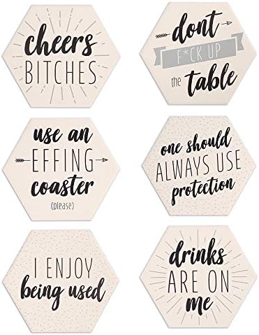 LotFancy Funny Drink Coasters with Holder, 6PCS Absorbent Ceramic