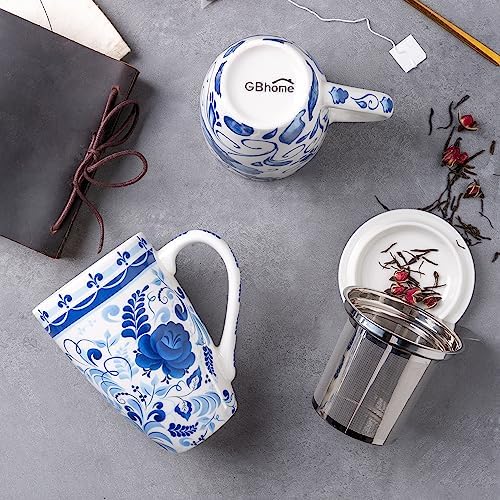 GBhome Tea Mug with Infuser and Lid,18 oz Loose Leaf Tea Cup with