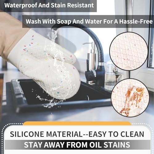 Cream Silicone Oven Mitts, 500°F