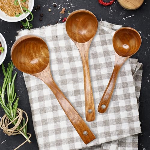 3Pcs Wooden Ladles Serving Spoon Non Toxic Soup Ladle Wood Cooking