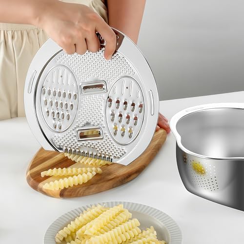 4-in-1 Stainless Steel Flat Grater & Slicer, Fine/Medium/Coarse Grate