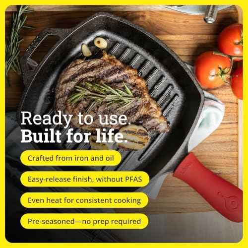 Lodge Square Cast Iron Grill Pan, PFAS-Free, 10.5 Inches