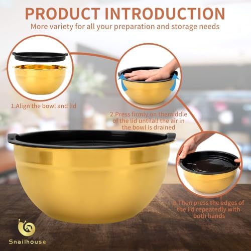 Snailhouse Mixing Bowls, 3 Pack 3.5/2/1 Quart Stainless Steel Large