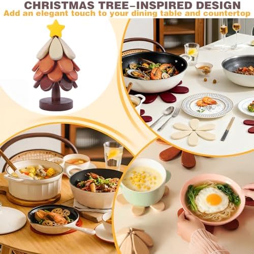 Wooden Trivets for Hot Dishes, Christmas Tree Shape Trivet Set of 4