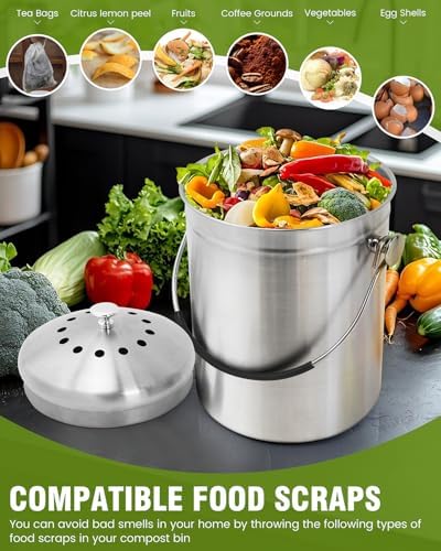 1.3 Gallon Stainless Steel Countertop Compost Bin