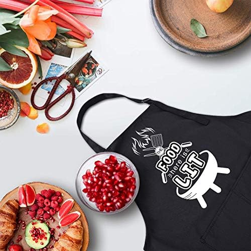Rosoz Funny BBQ Black Chef Aprons for Men,Adjustable Kitchen Cooking