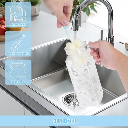 2 Pack 1.1L Plastic Pitcher with Lid and Handle, Unbreakable