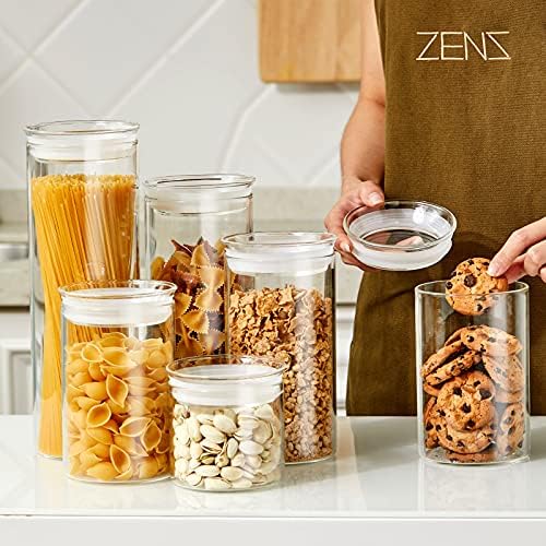 ZENS Glass Jars with Airtight Lid Set of 2, 37oz Kitchen Storage Jars