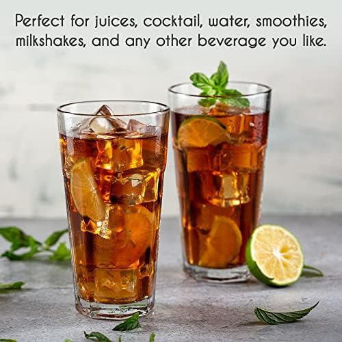 Volarium Drinking Glasses Set of 6, Premium Lead-Free Clear Iced Tea