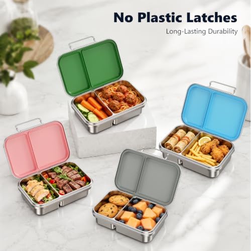 Pawtong Stainless Steel Bento Box for Kids, 2 Compartment Food Grade