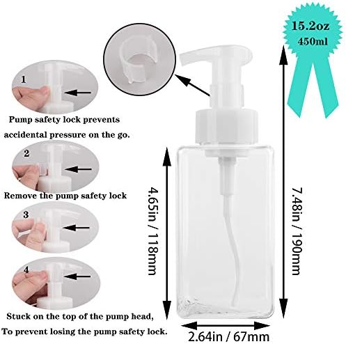 2 Pack Foaming Soap Dispenser, 15 Oz Refillable Plastic Pump, Clear