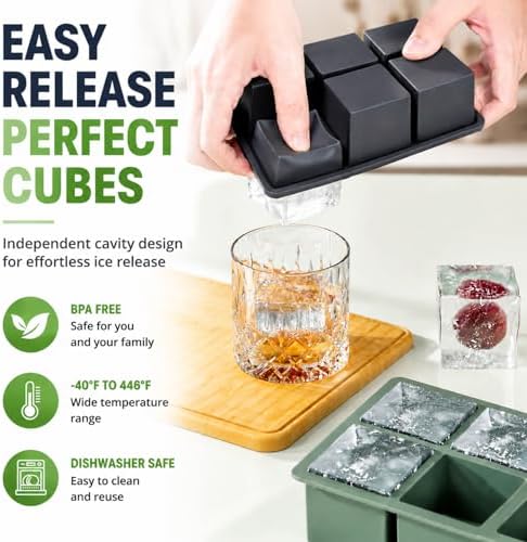 Large Ice Cube Tray for Whiskey: 2" Big Silicone Ice Tray with Lid for