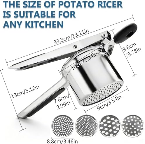 DECORWELL Potato Ricer with 4 Interchangeable Discs, Heavy Duty