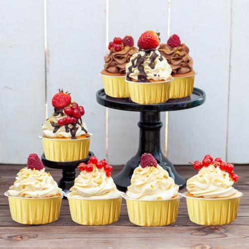 200Pcs Round Aluminum Baking Cake Pans with Clear Plastic Lids, Foil
