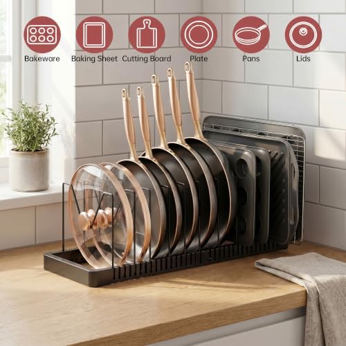 ORDORA Expandable Pot and Pan Organizer with 14 Adjustable Dividers