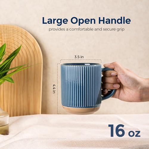 GBhome Coffee Mugs Set of 4, 16 oz Blue Coffee Cups with Large Handle